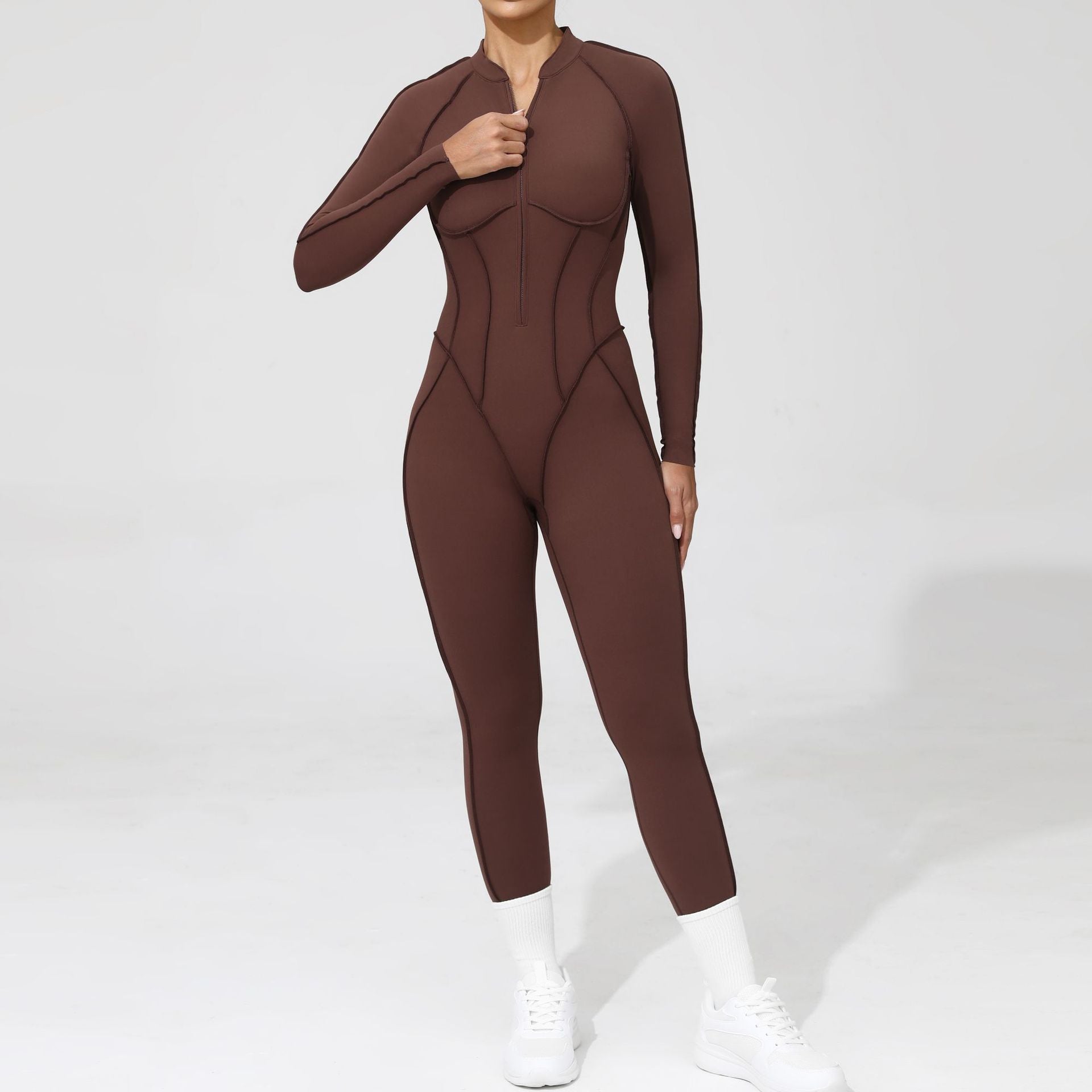 Half open zipper long sleeve to wear fitness yoga jumpsuit 25633