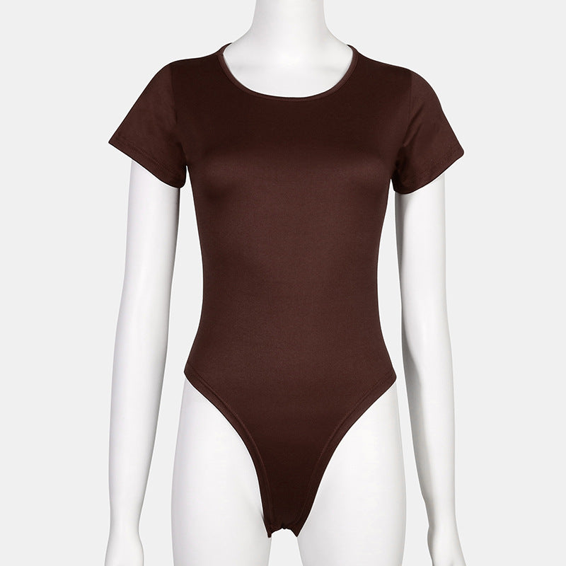 Women's Fashion Casual Square Collar Bodysuit Women's Solid Color Sexy Slim Large Size Short Sleeve T-Shirt Women 5 Colors