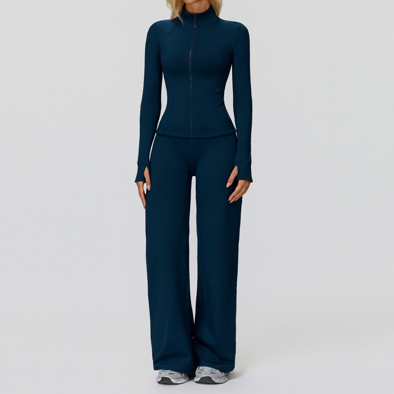 Autumn and winter zipper windproof and warm fleece set, outdoor running and fitness set 5502