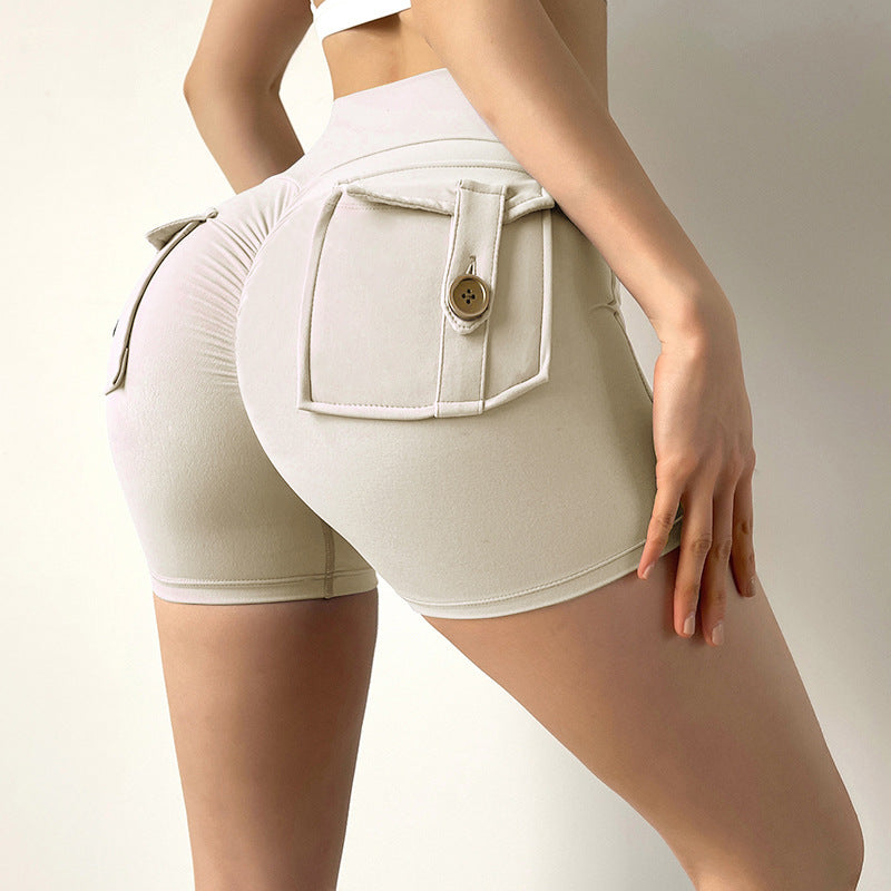 Peach butt cargo tight height waist stretch button-up yoga shorts 14 colors