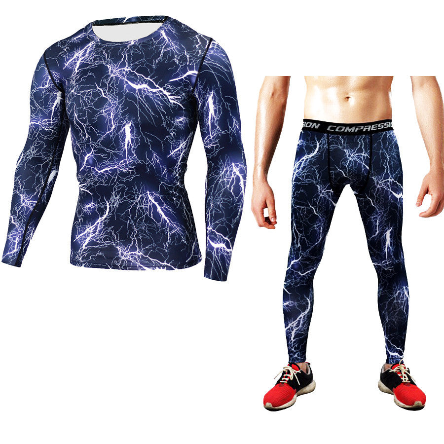 Long-sleeved t-shirt set tights fitness clothes men's sports super cool outdoor camouflage quick-drying sweatshirt 9 colors