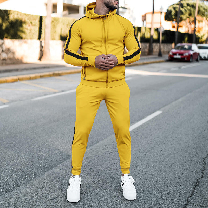 Men's casual sports suit color matching sweater trend fashion sports two-piece suit male 8 colors