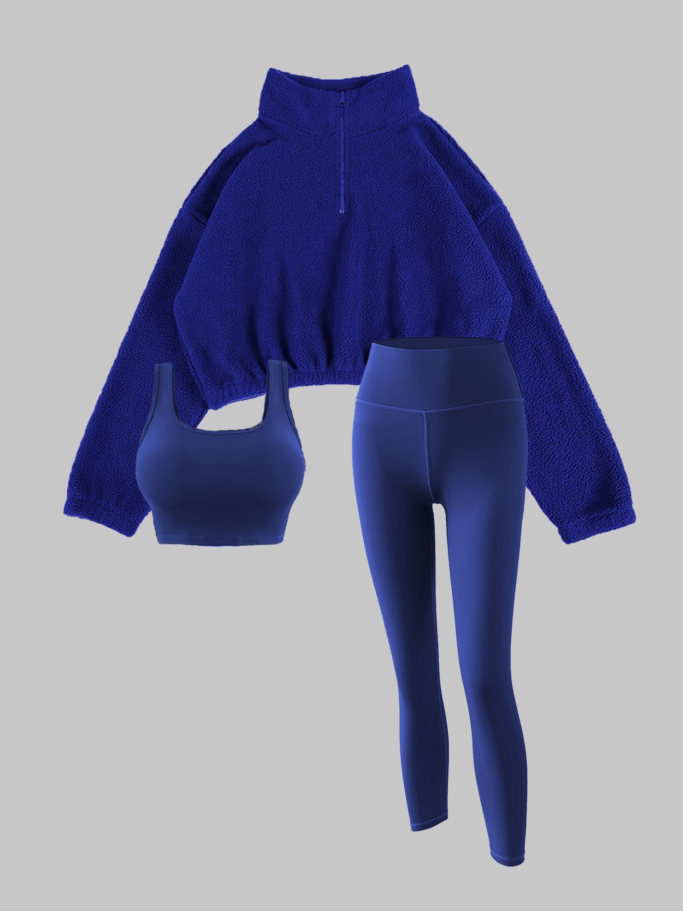 New polar fleece half - zipper high - neck hoodie three - piece vest trousers female sports fitness