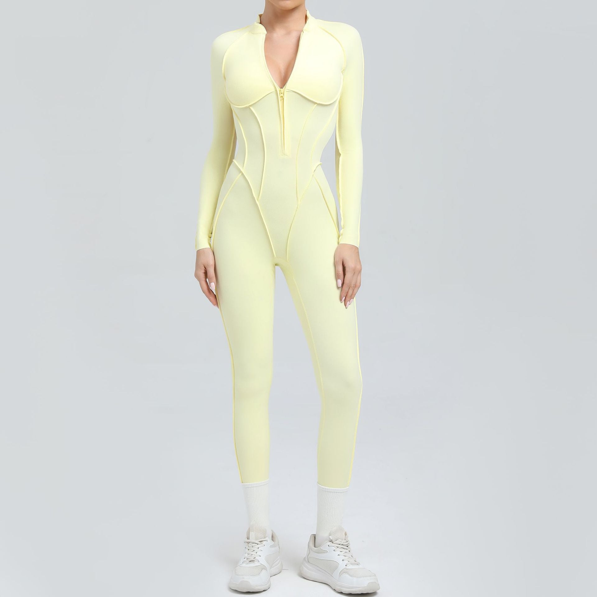 Half open zipper long sleeve to wear fitness yoga jumpsuit 25633