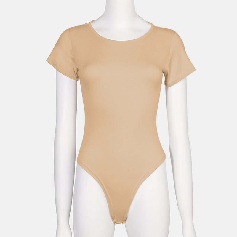 Women's Fashion Casual Square Collar Bodysuit Women's Solid Color Sexy Slim Large Size Short Sleeve T-Shirt Women 5 Colors