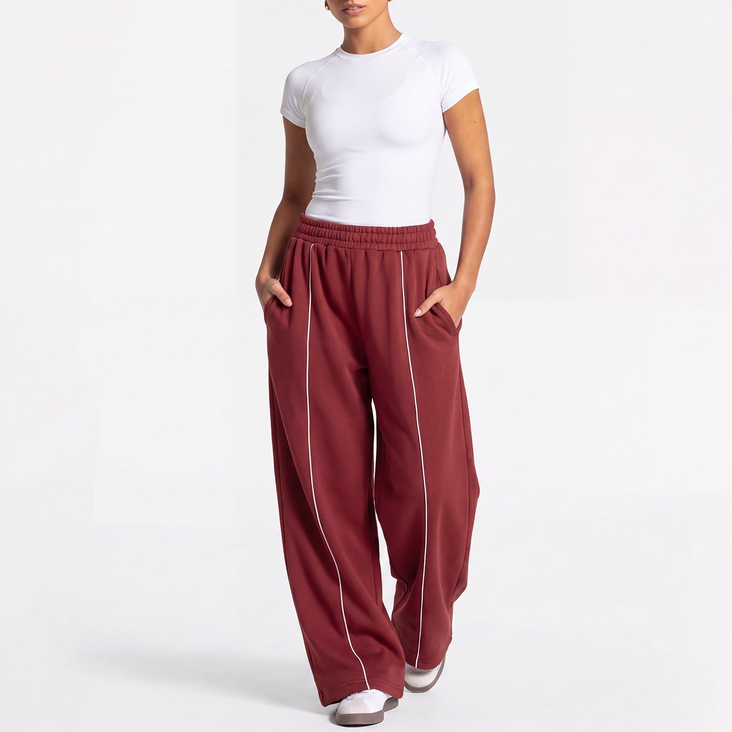 Women Loose Wide Leg Sweatpants Straight Casual Trousers Yoga Outfit Set, European & American Style Short Sleeve Sports Top