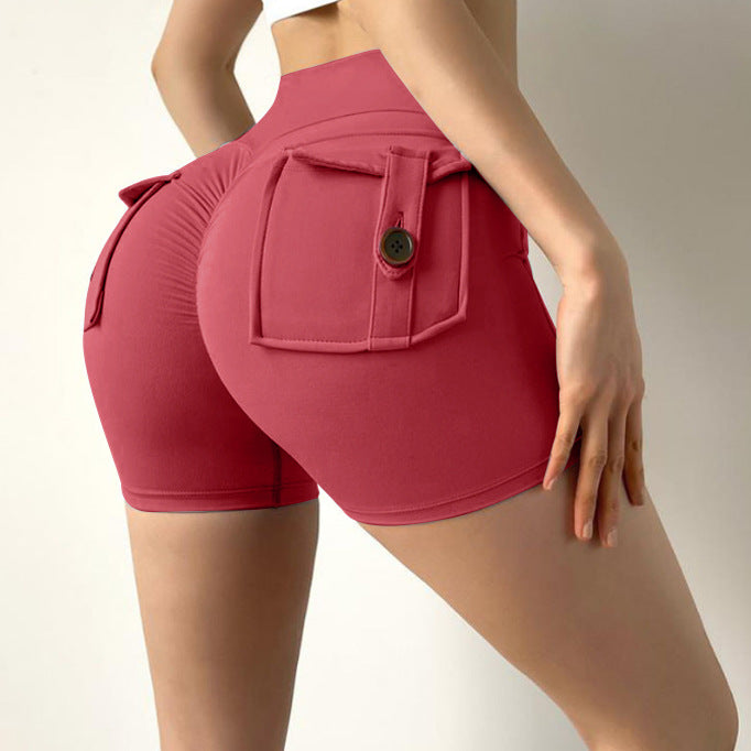 Peach butt cargo tight height waist stretch button-up yoga shorts 14 colors