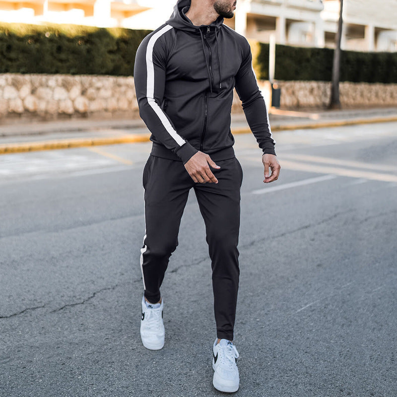 Men's casual sports suit color matching sweater trend fashion sports two-piece suit male 8 colors