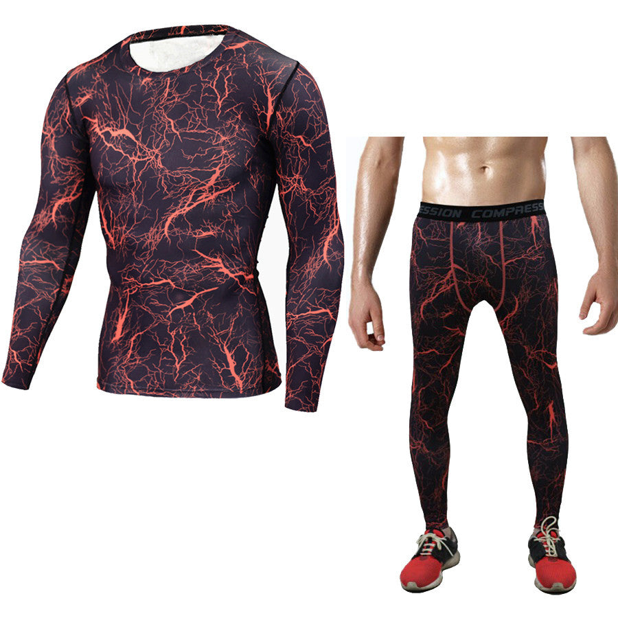 Long-sleeved t-shirt set tights fitness clothes men's sports super cool outdoor camouflage quick-drying sweatshirt 9 colors