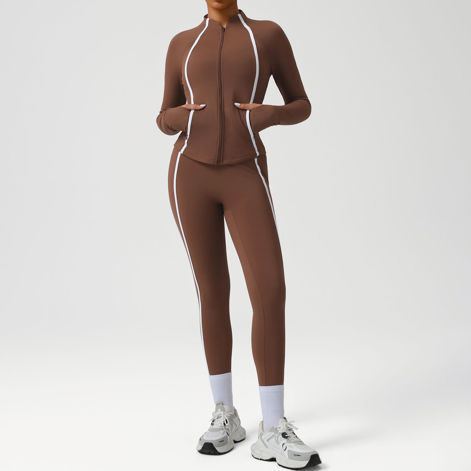 High waist sports suit female autumn clash color beauty back nude feeling tight pants suit running fitness yoga suit