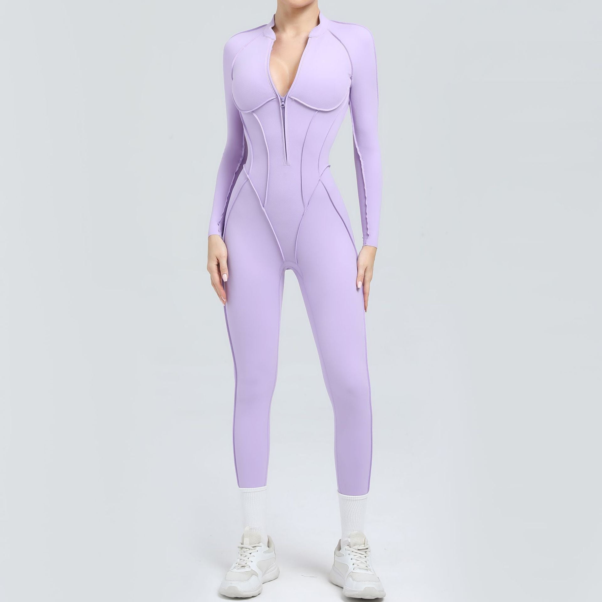 Half open zipper long sleeve to wear fitness yoga jumpsuit 25633