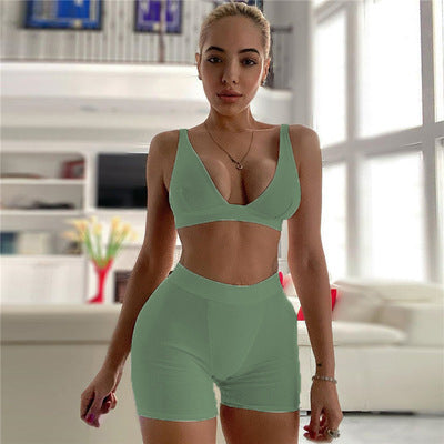 New Sports Underwear Set Beautiful Back Suspenders With Chest Pad Triangle Cup Without Steel Ring Buttocks Fitness Pants Set 9 Colors Style1