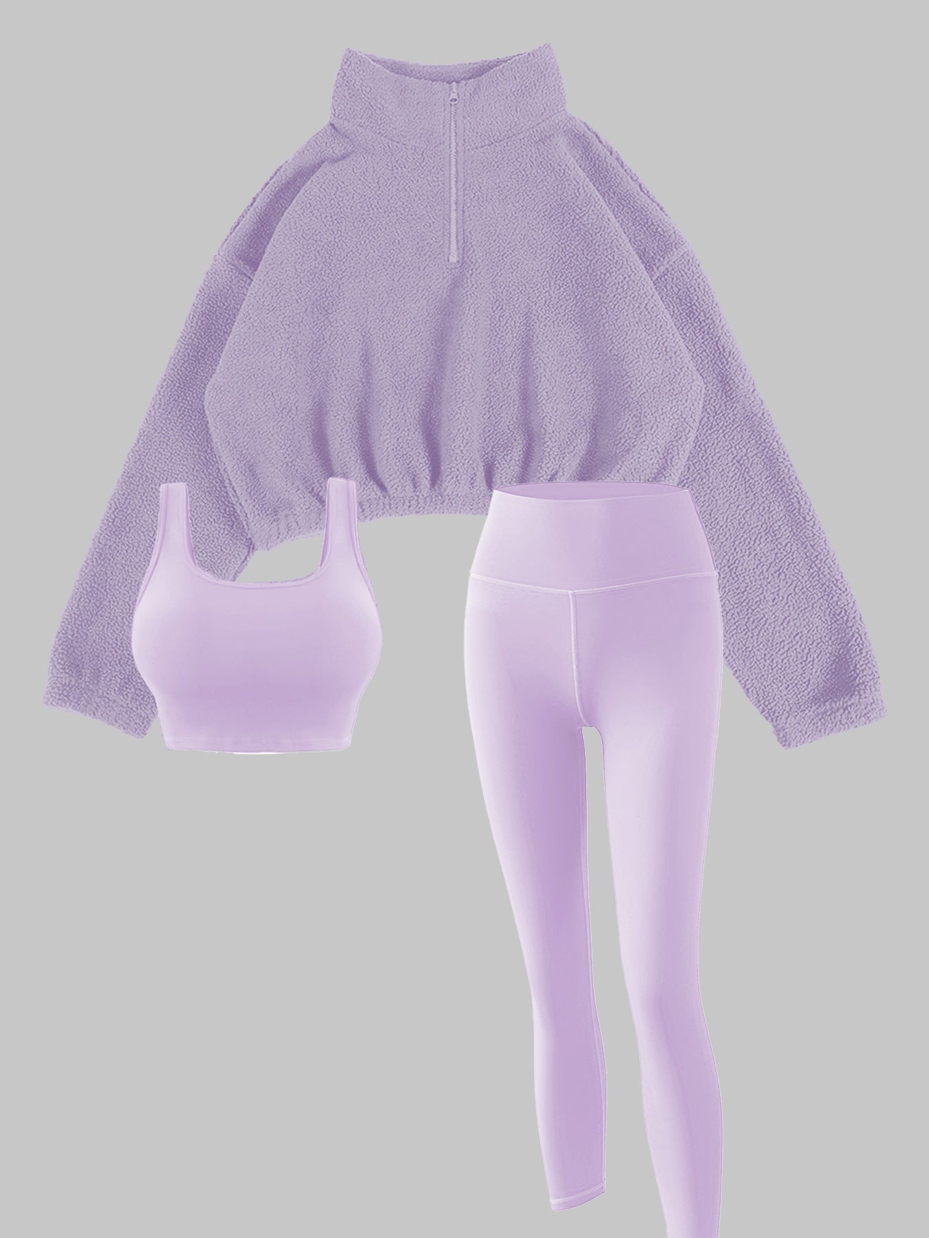 New polar fleece half - zipper high - neck hoodie three - piece vest trousers female sports fitness