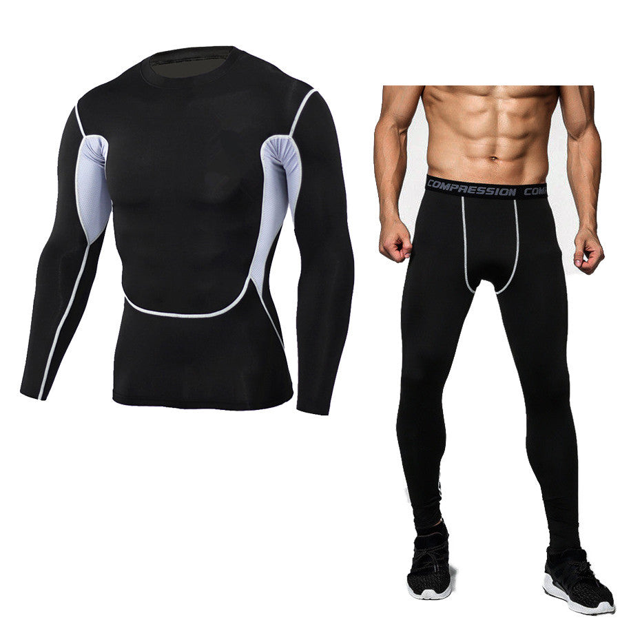 Long-sleeved t-shirt set tights fitness clothes men's sports super cool outdoor camouflage quick-drying sweatshirt 9 colors