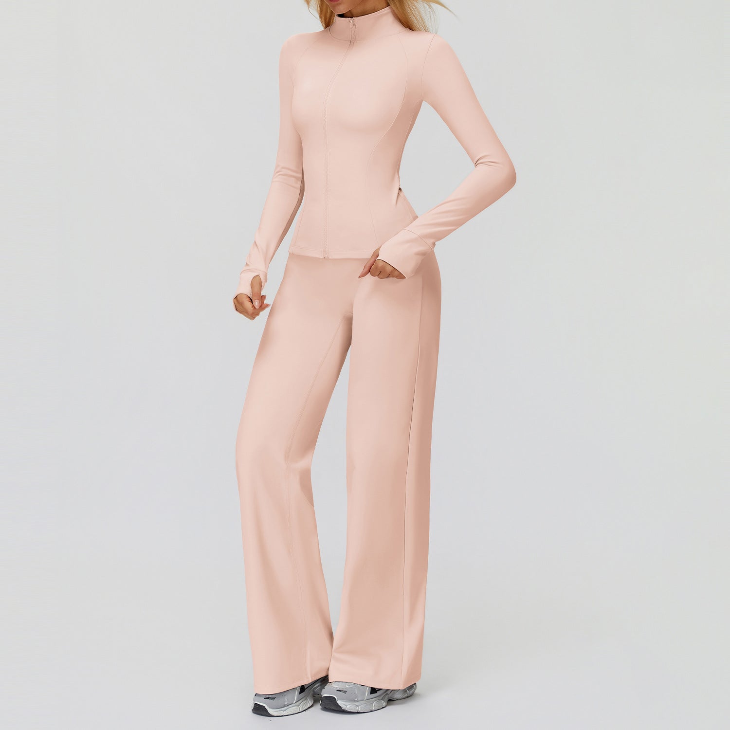 Autumn and winter zipper windproof and warm fleece set, outdoor running and fitness set 5502