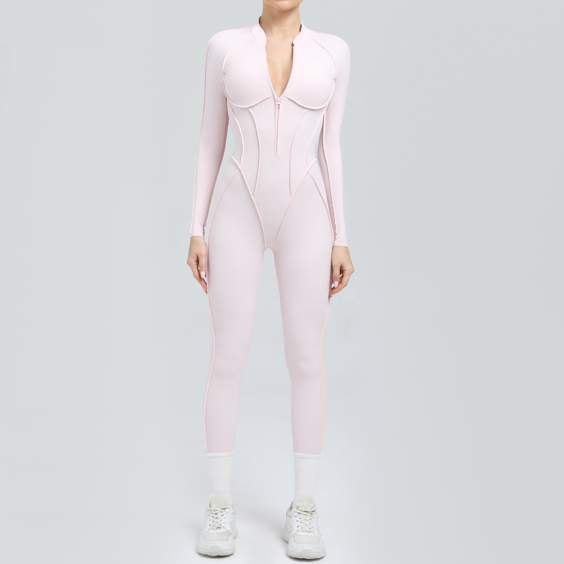 Half open zipper long sleeve to wear fitness yoga jumpsuit 25633