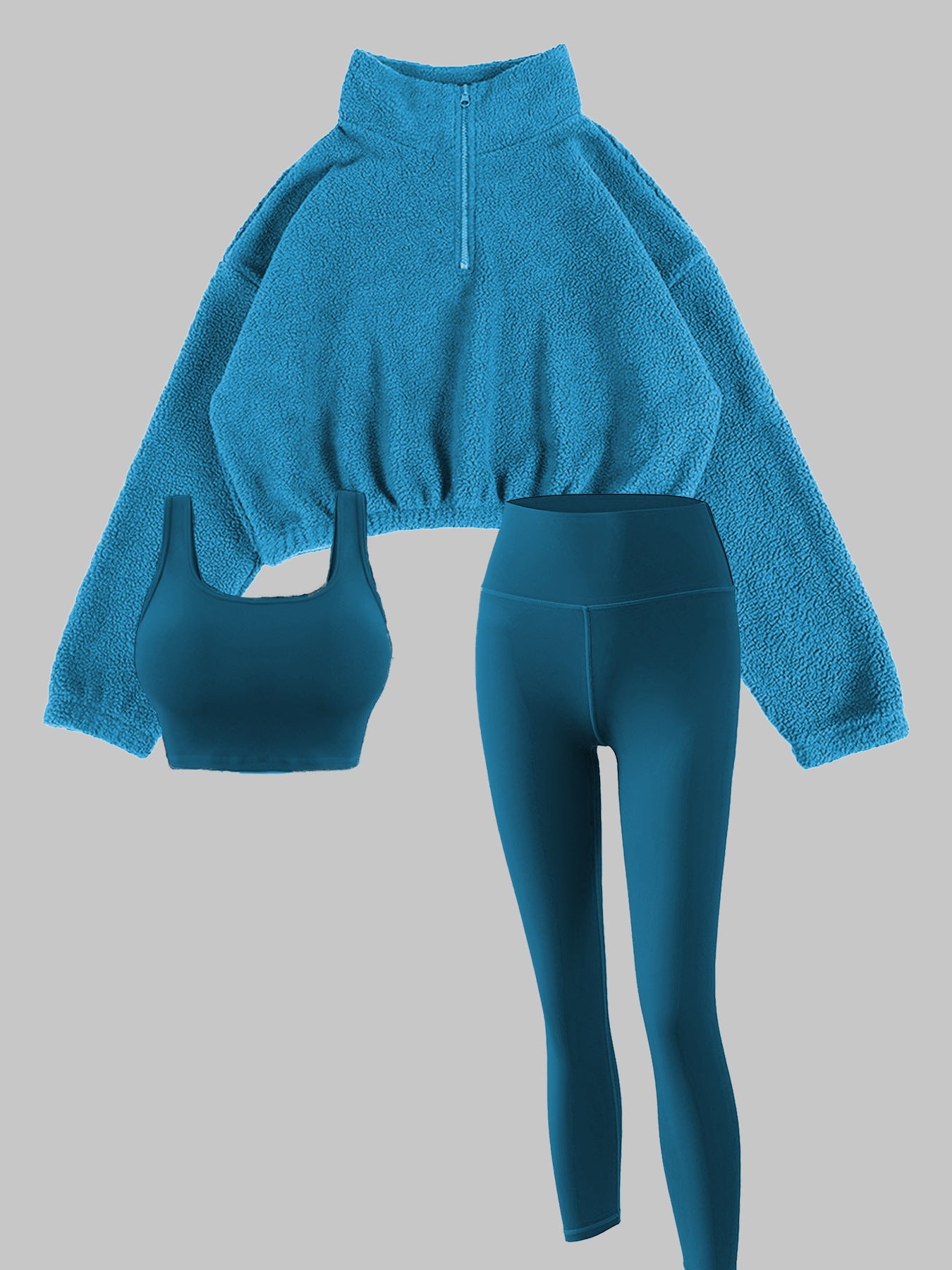 New polar fleece half - zipper high - neck hoodie three - piece vest trousers female sports fitness