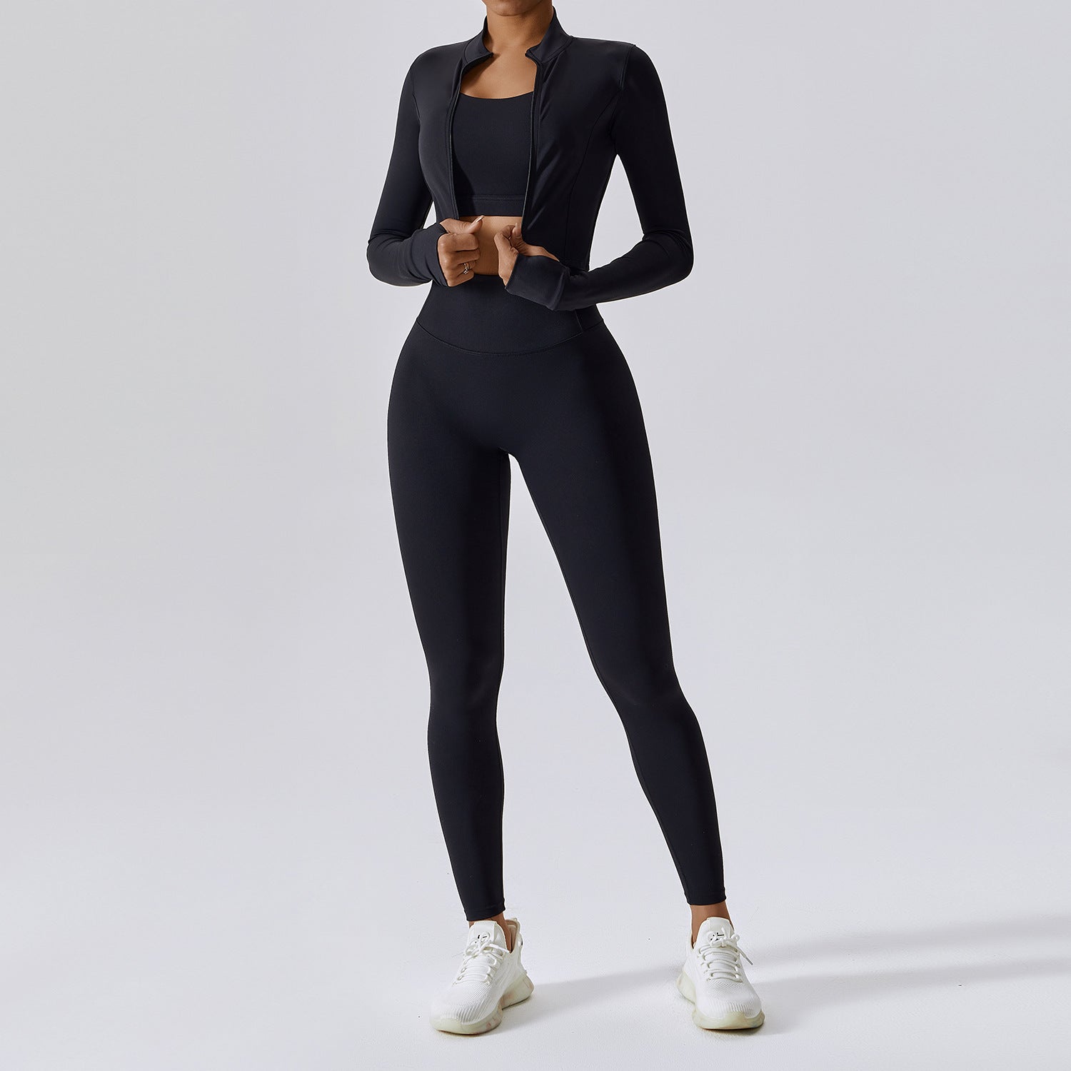 Outdoor sports tight yoga suit nude sense fitness suit shockproof high waist yoga suit three-piece set 8047