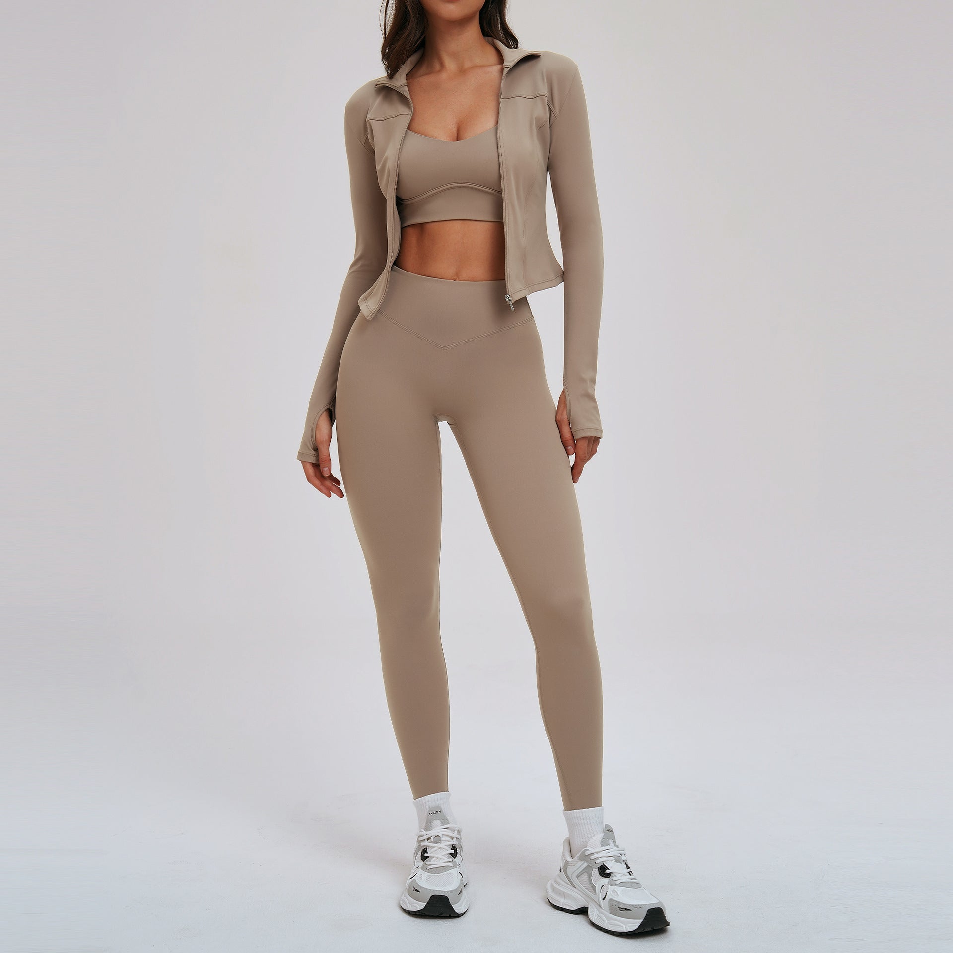 Women yoga suit skintight slim back outdoor fitness suit running exercise three-piece set 7025