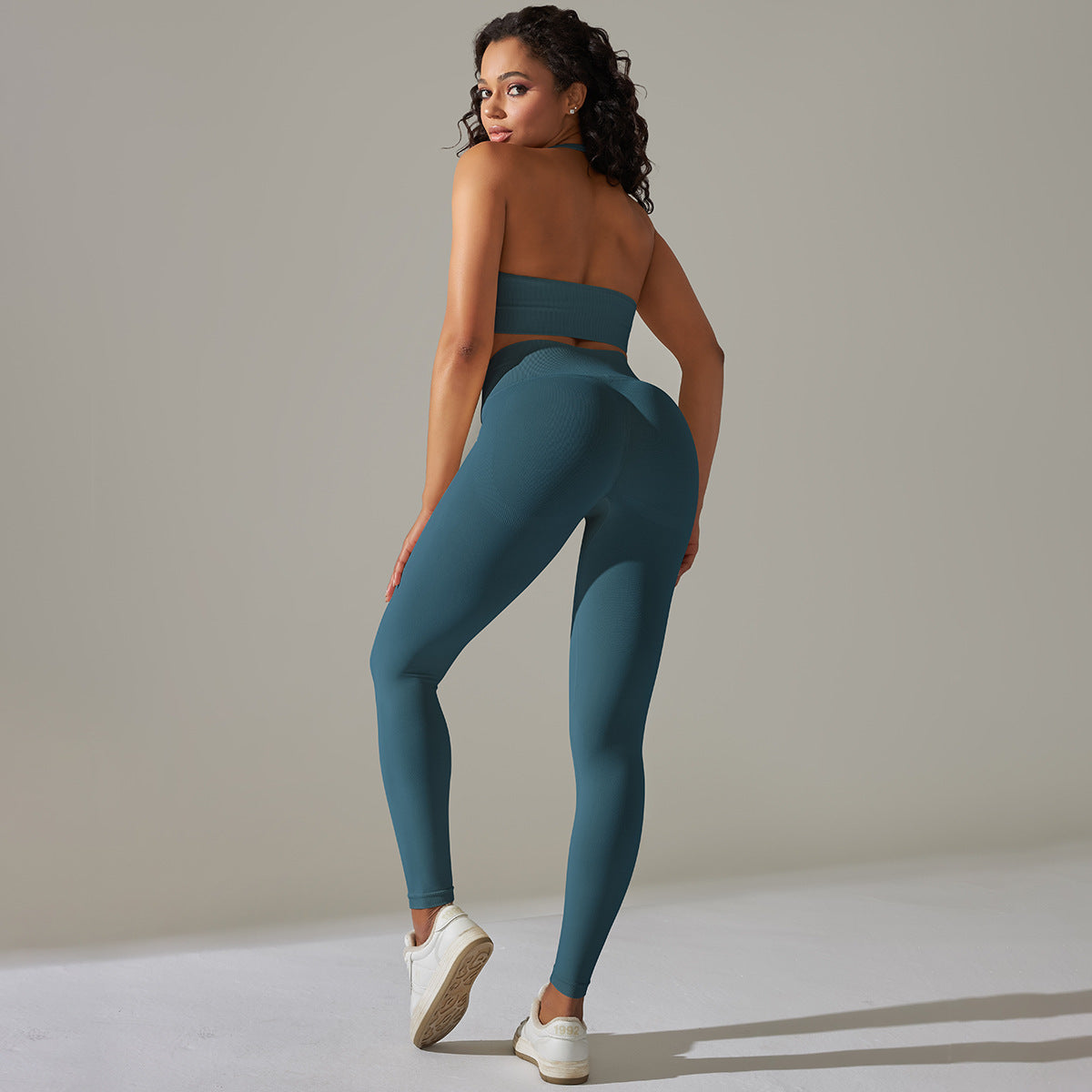 Seamless solid color high elastic bra underwear yoga suit fitness sports two-piece set 10 colors