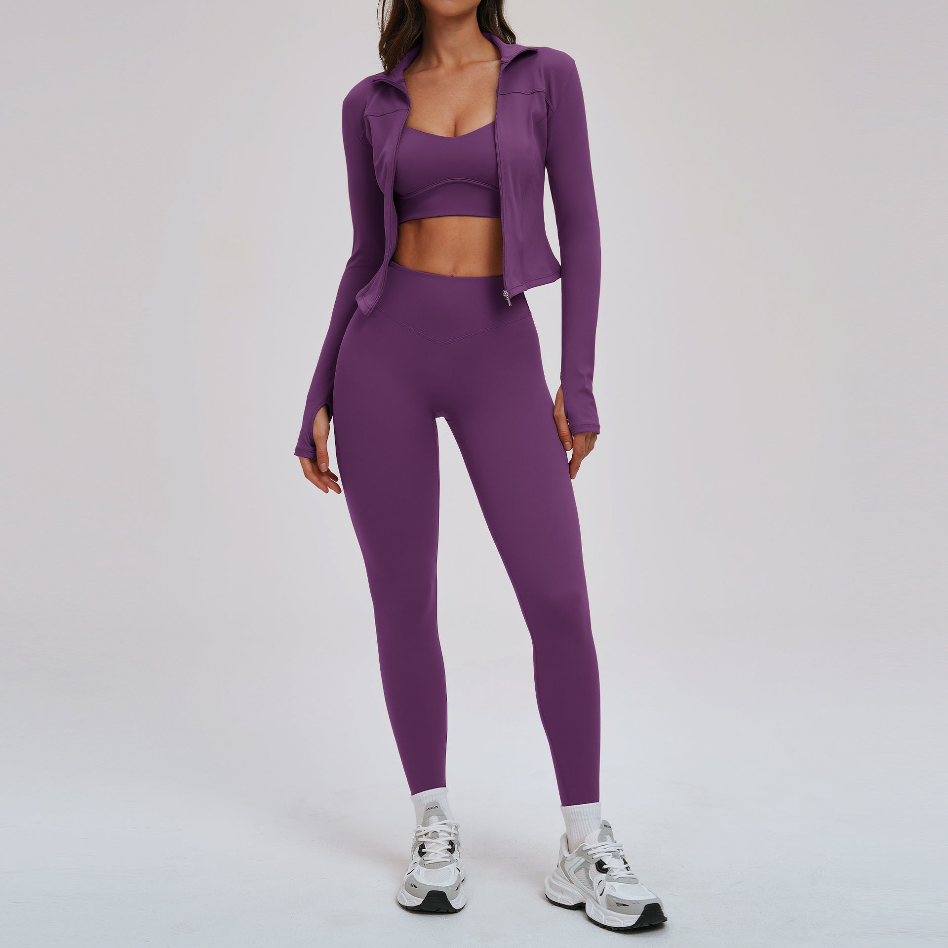 Women yoga suit skintight slim back outdoor fitness suit running exercise three-piece set 7025