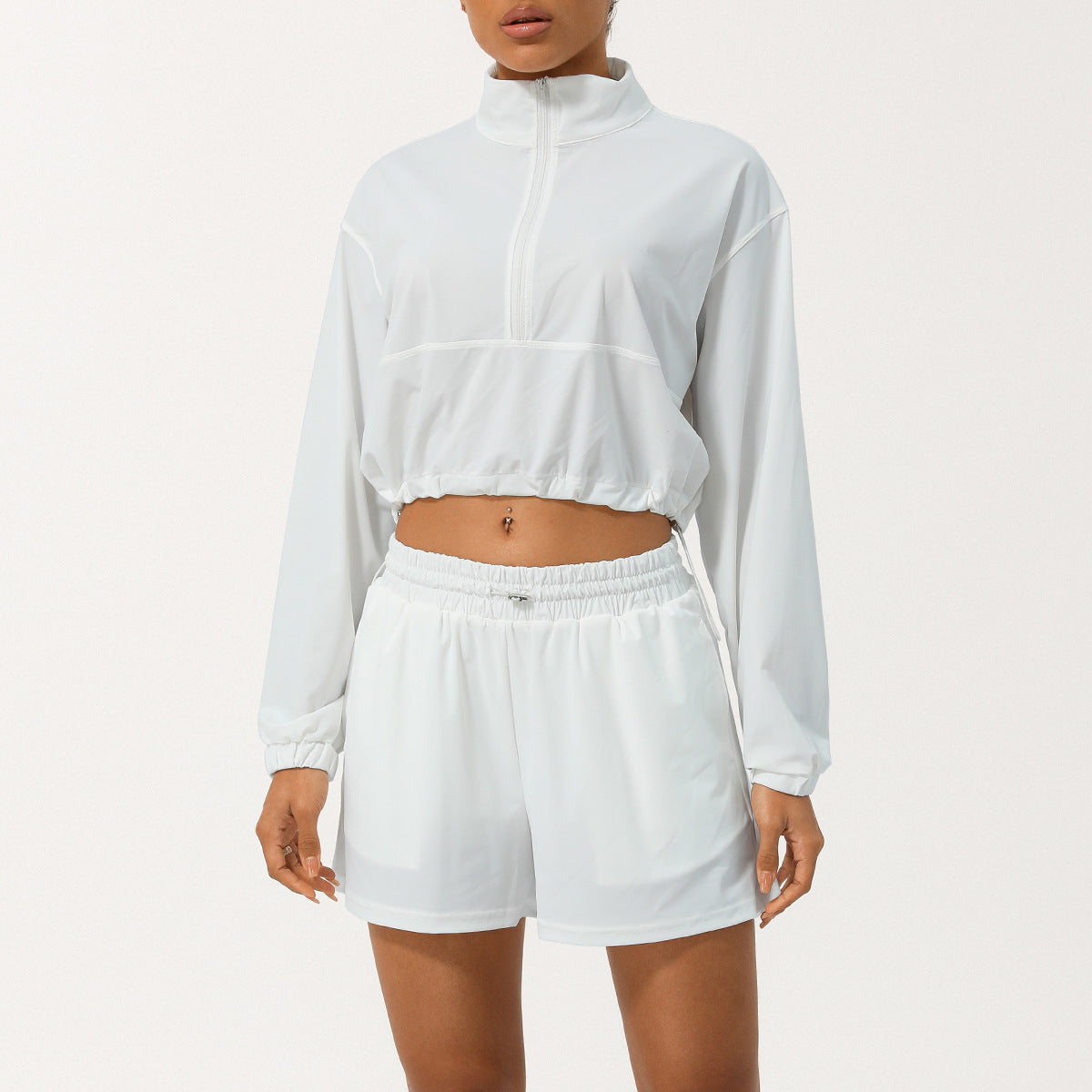 Half-zip high-neck long-sleeved jacket shorts sunblock yoga suit