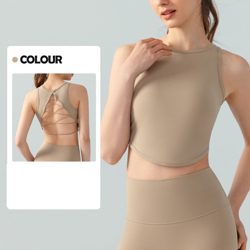 Yoga vest sexy cross backless fixed cup fitness top 4 colors