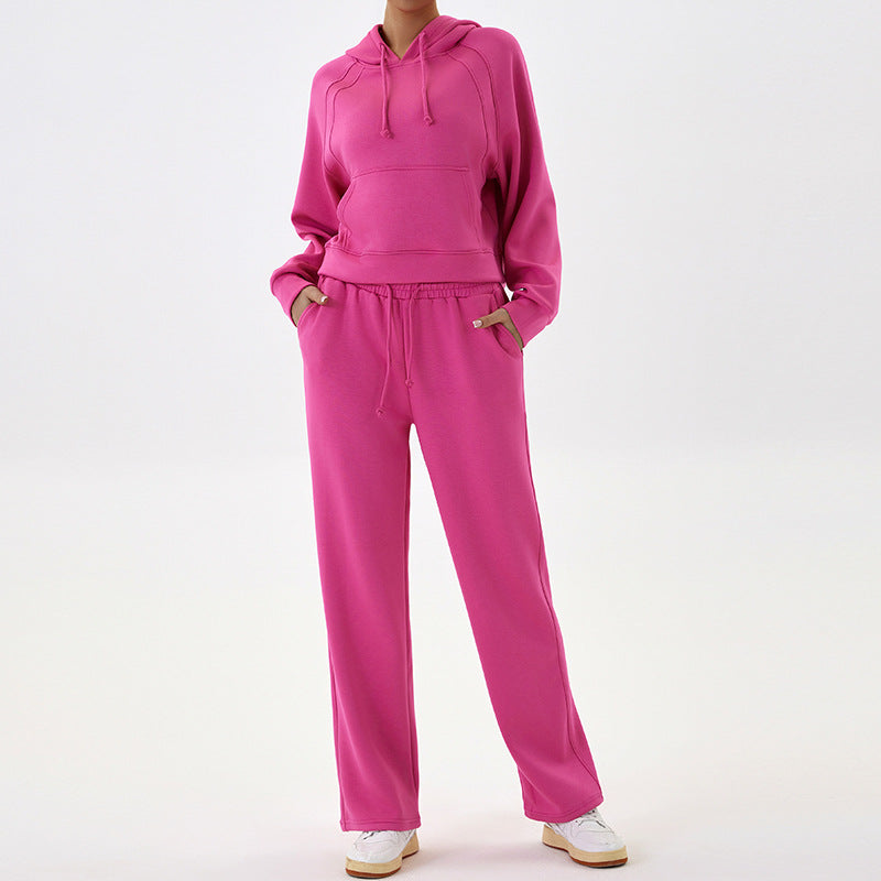 Two-piece hooded fitness suit