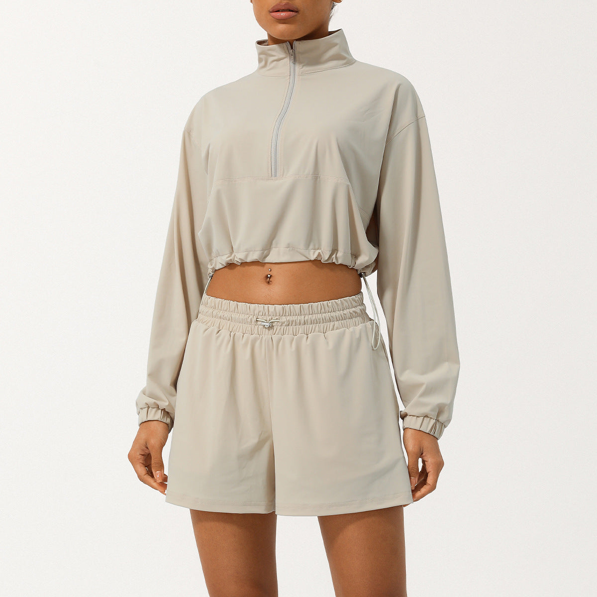 Half-zip high-neck long-sleeved jacket shorts sunblock yoga suit