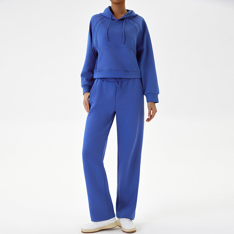 Two-piece hooded fitness suit