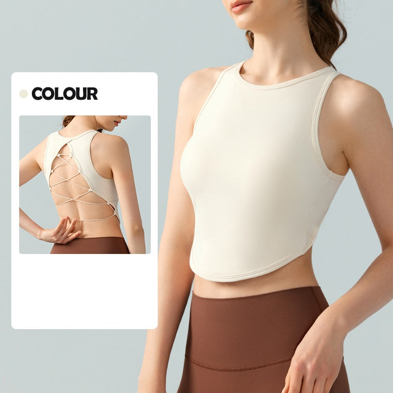 Yoga vest sexy cross backless fixed cup fitness top 4 colors