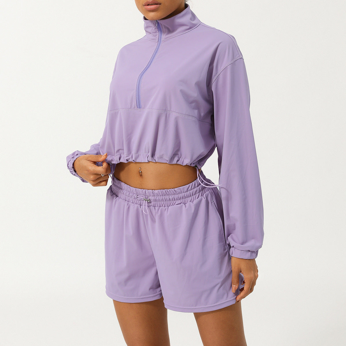 Half-zip high-neck long-sleeved jacket shorts sunblock yoga suit