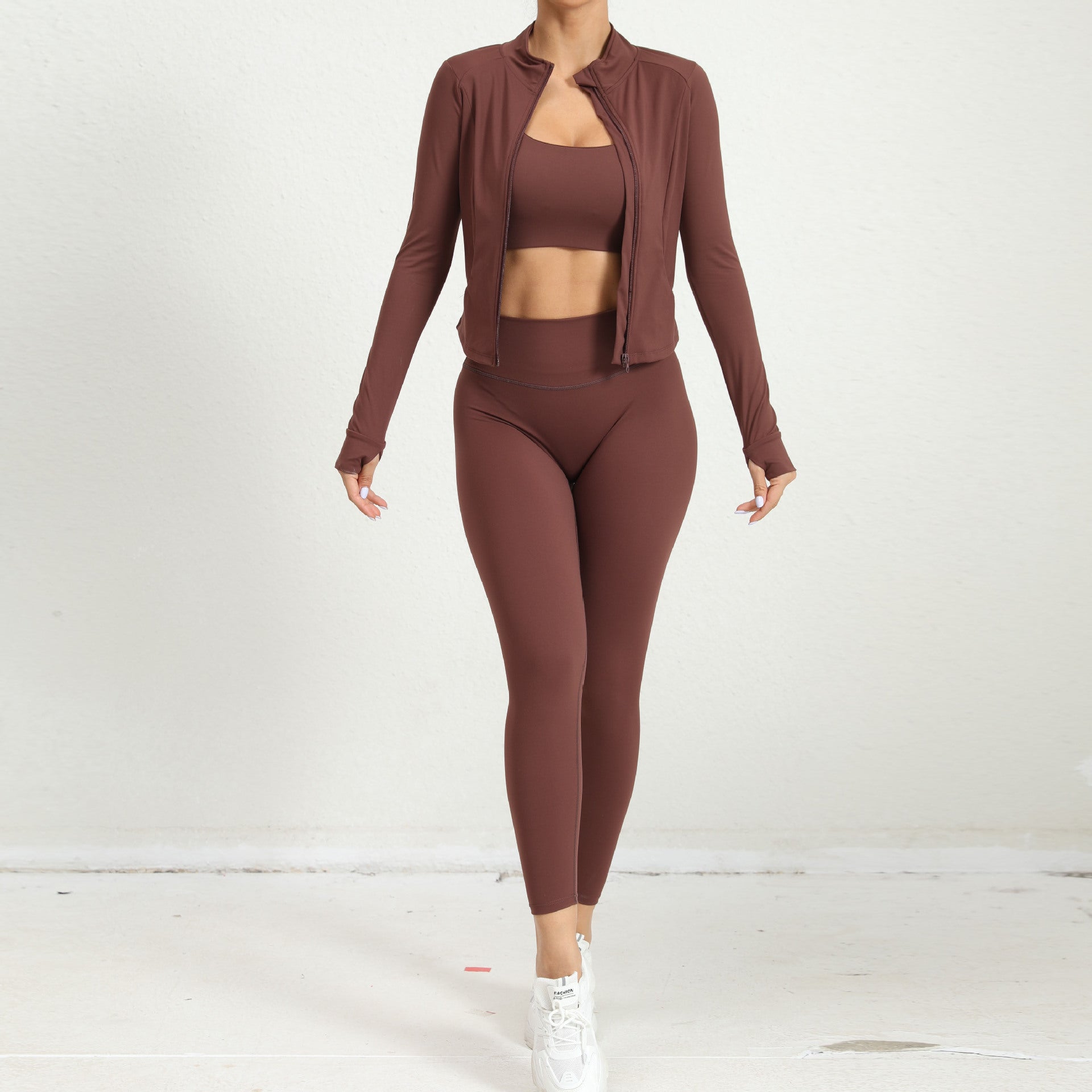 Skintight yoga suit 3 piece nude set
