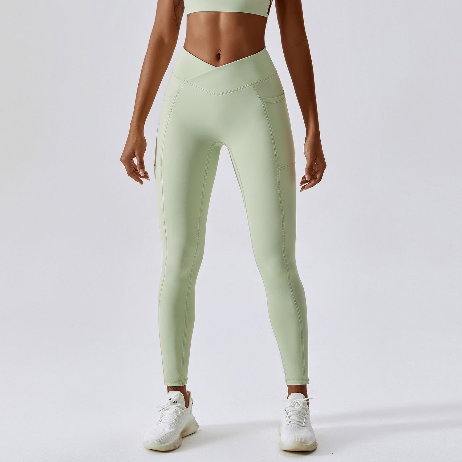 Nude Yogi fitness pants Cross waist tight running pants 8001 5colors