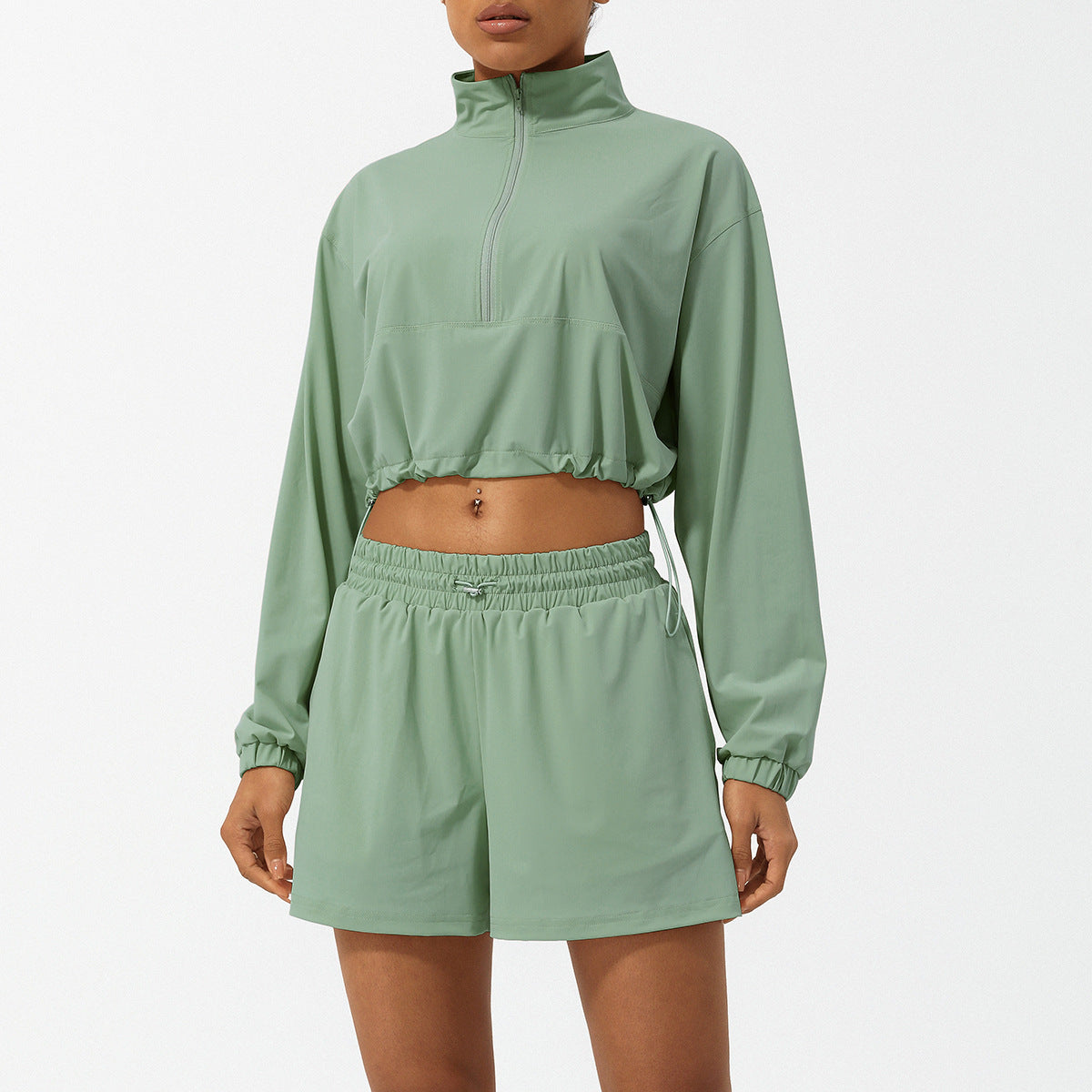 Half-zip high-neck long-sleeved jacket shorts sunblock yoga suit