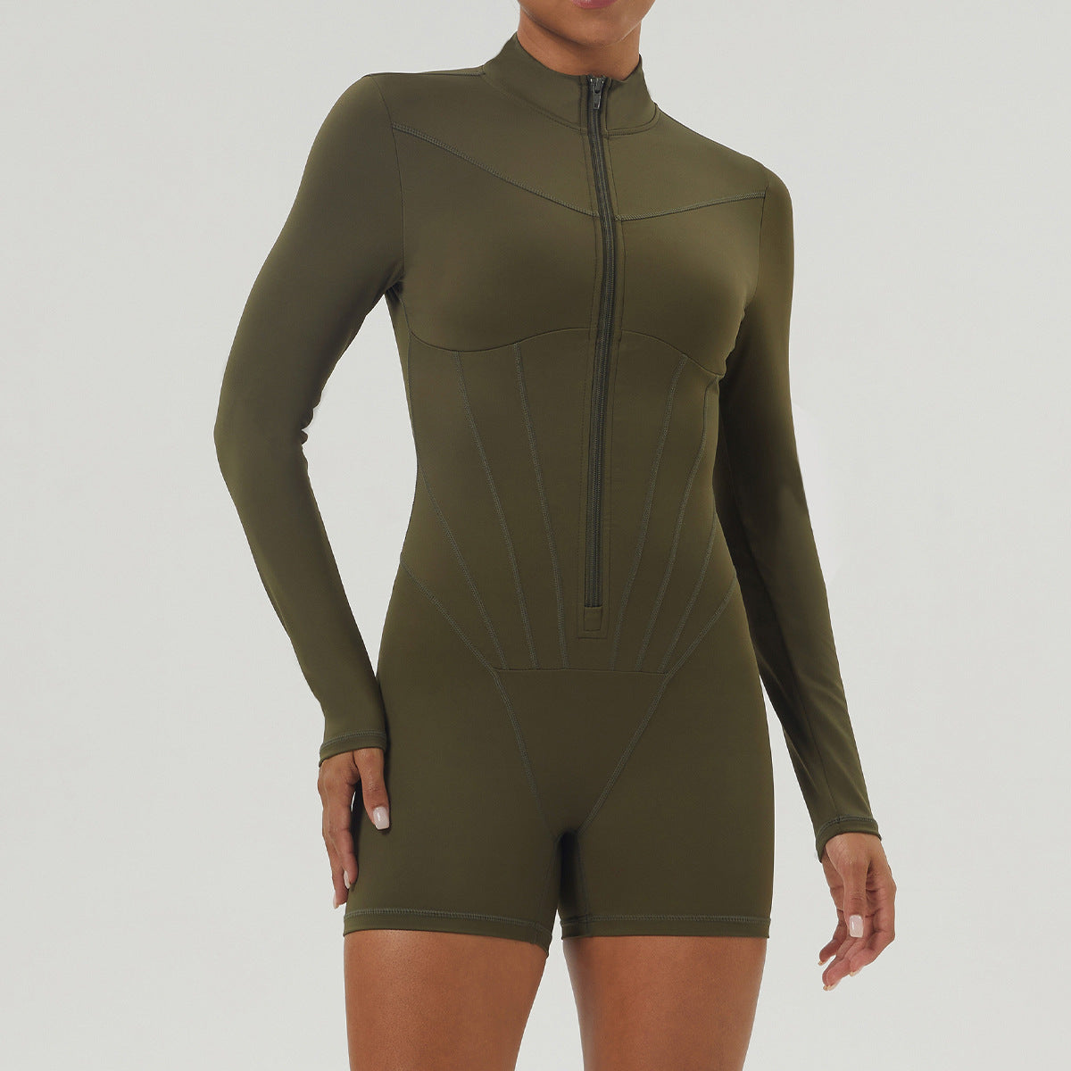 Half zip stand-up collar sport jumpsuit