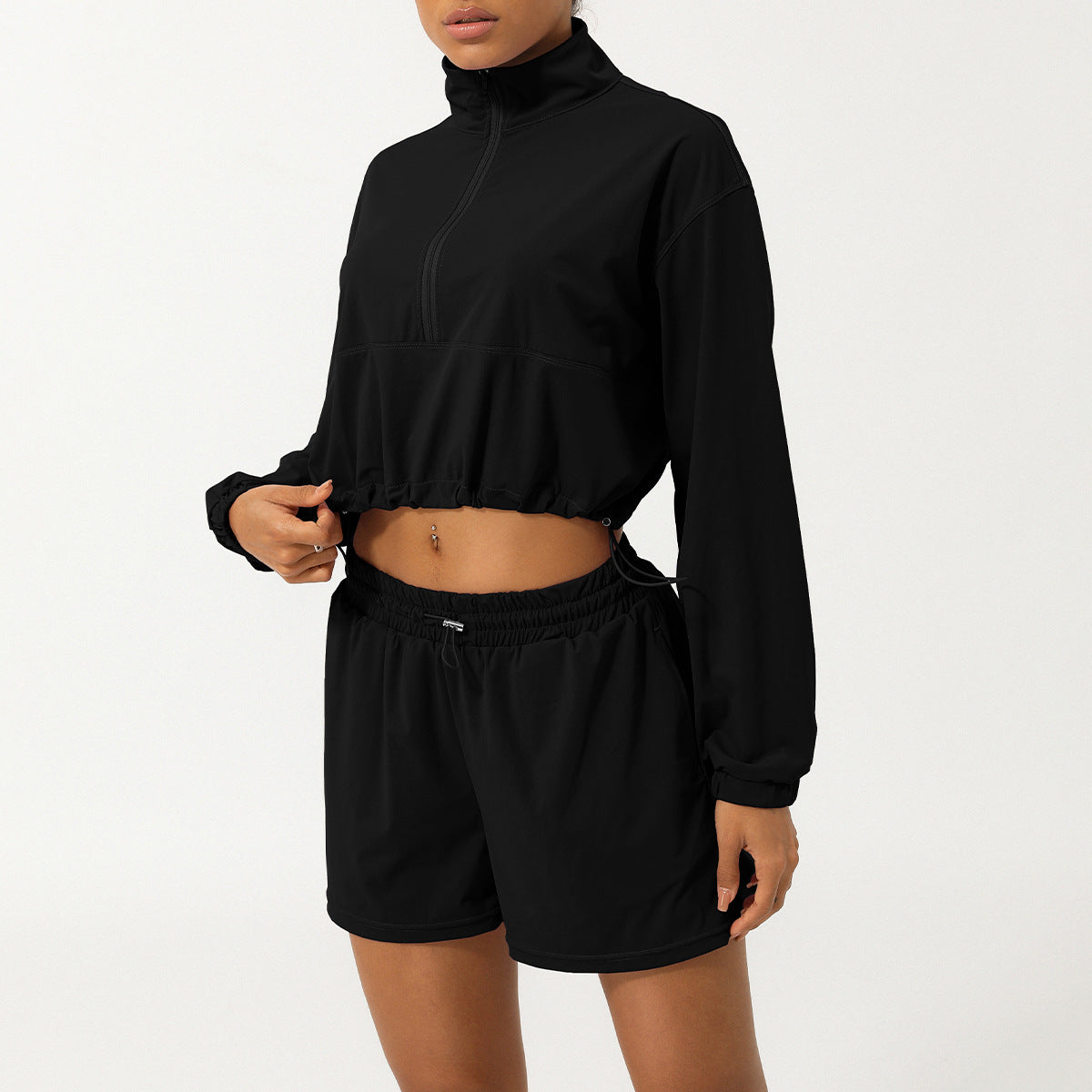 Half-zip high-neck long-sleeved jacket shorts sunblock yoga suit