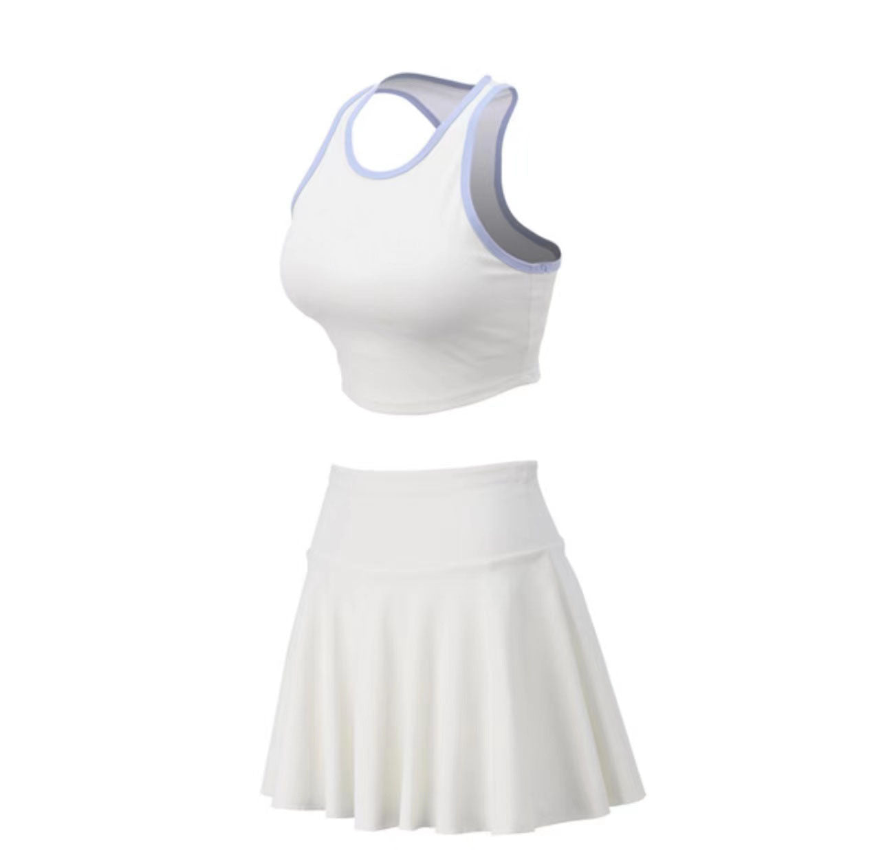 Quick-drying color contrast yoga top anti-slip tennis skirt two-piece set 4colors
