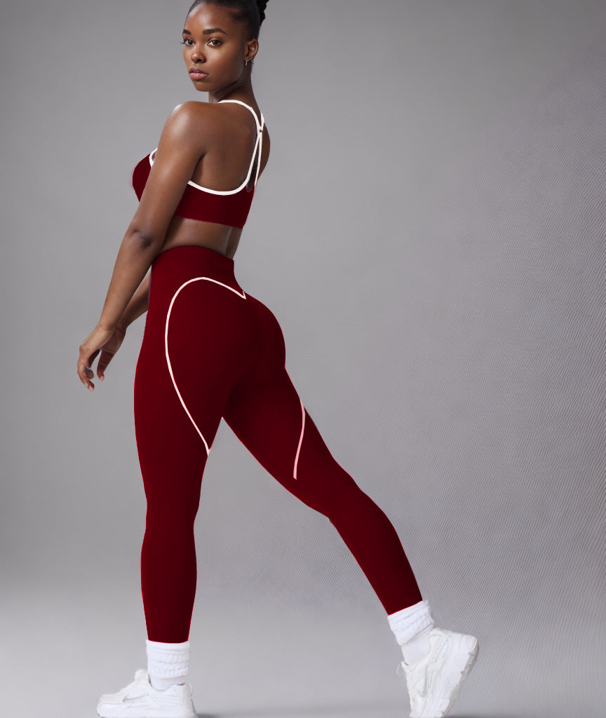 Color contrast bra Strap Instant dry hip lift Yoga pantsuit