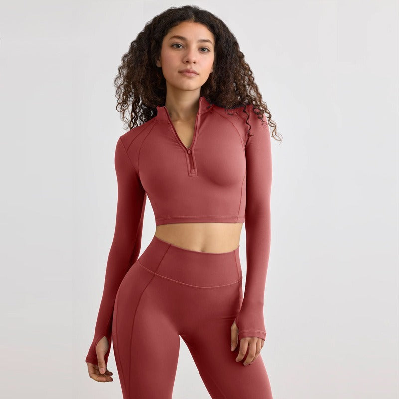 Half zip long sleeve yoga pantsuit