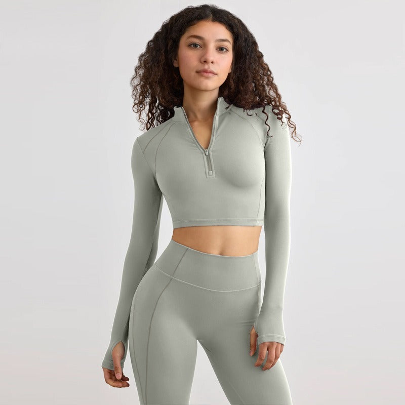 Half zip long sleeve yoga pantsuit