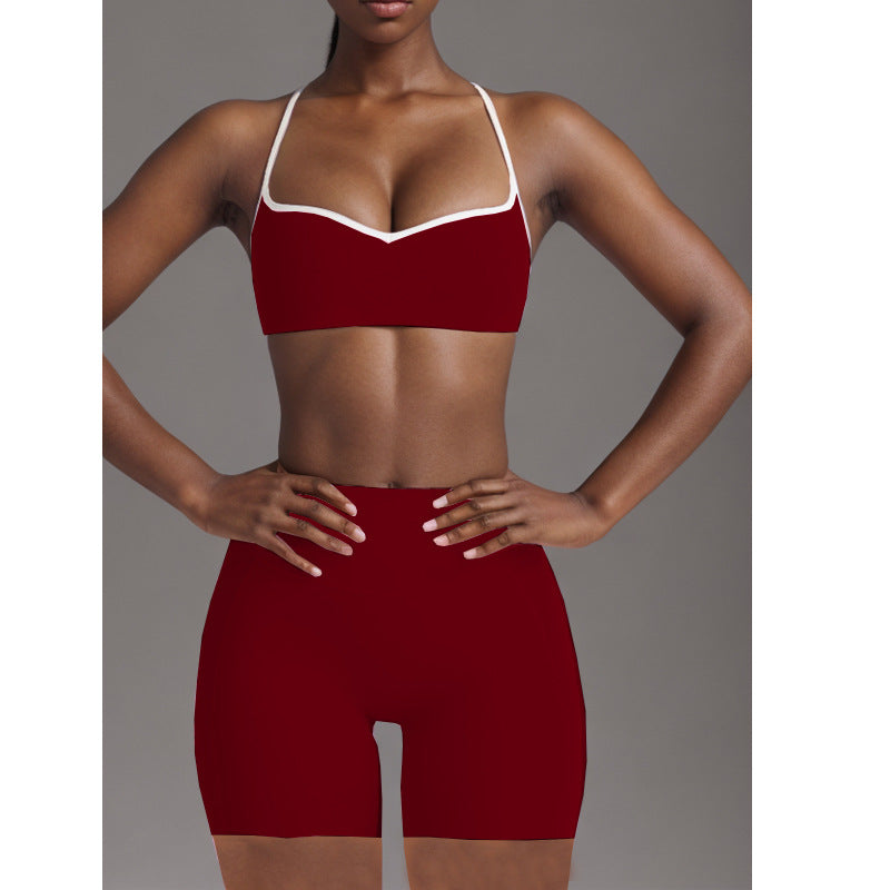 Color contrast bra Strap Instant dry hip lift Yoga shorts set