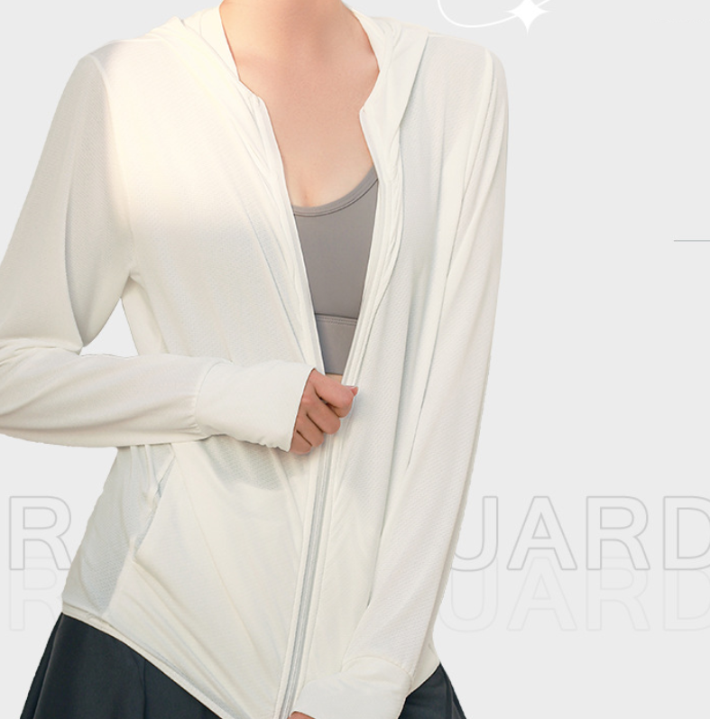 New Arrival Women Thin Hooded Sun Protection Jacket, Long Sleeve Jacquard Breathable Outdoor UV Protection Coat