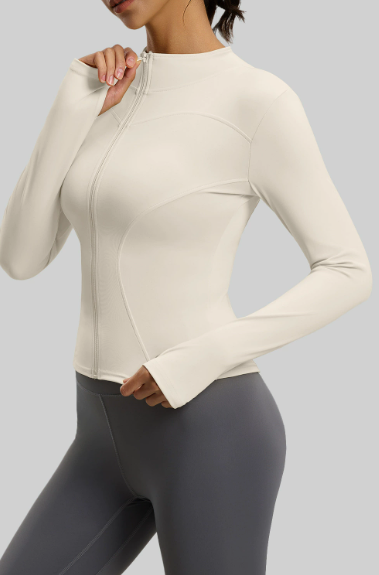 Women's Stand Collar Long Sleeve Yoga Jacket, Slim Fit & Tight Cut for Running & Fitness