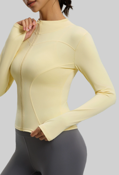 Women's Stand Collar Long Sleeve Yoga Jacket, Slim Fit & Tight Cut for Running & Fitness