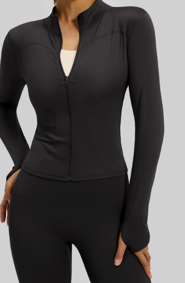 Women's Stand Collar Long Sleeve Yoga Jacket, Slim Fit & Tight Cut for Running & Fitness