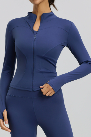 Women's Stand Collar Long Sleeve Yoga Jacket, Slim Fit & Tight Cut for Running & Fitness