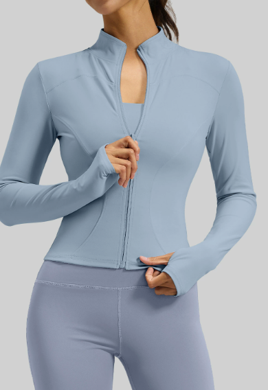 Women's Stand Collar Long Sleeve Yoga Jacket, Slim Fit & Tight Cut for Running & Fitness