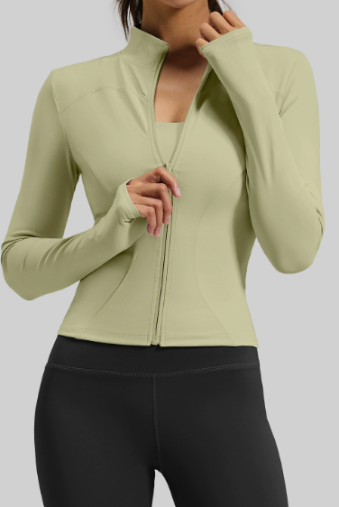 Women's Stand Collar Long Sleeve Yoga Jacket, Slim Fit & Tight Cut for Running & Fitness
