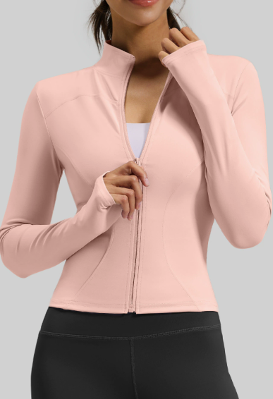Women's Stand Collar Long Sleeve Yoga Jacket, Slim Fit & Tight Cut for Running & Fitness